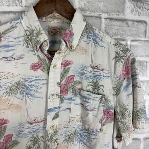 Faherty Brand The Breeze Shirt Mens SMALL Tropical Sailboat Linen Tencel Blend